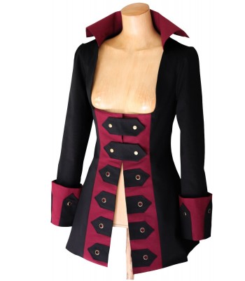 Women Steampun Costume Burning Man Victorian Pirate Black Military Jacket 